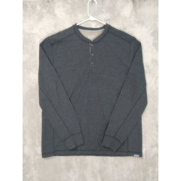 Eddie Bauer Shirt Mens XL Gray Long Sleeve Henley Thermal Waffle Knit Cotton - Picture 1 of 8